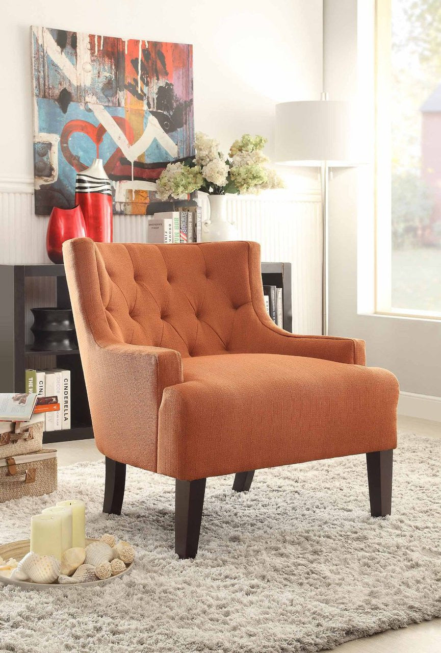 Maribel Orange Tufted Fabric Accent Chair