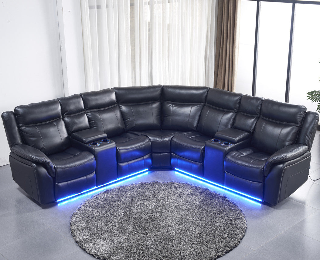 MAXTON Black 109" Wide Power Reclining Sectional with LED's