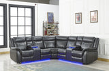 MAXTON Gray 109" Wide Power Reclining Sectional with LED's