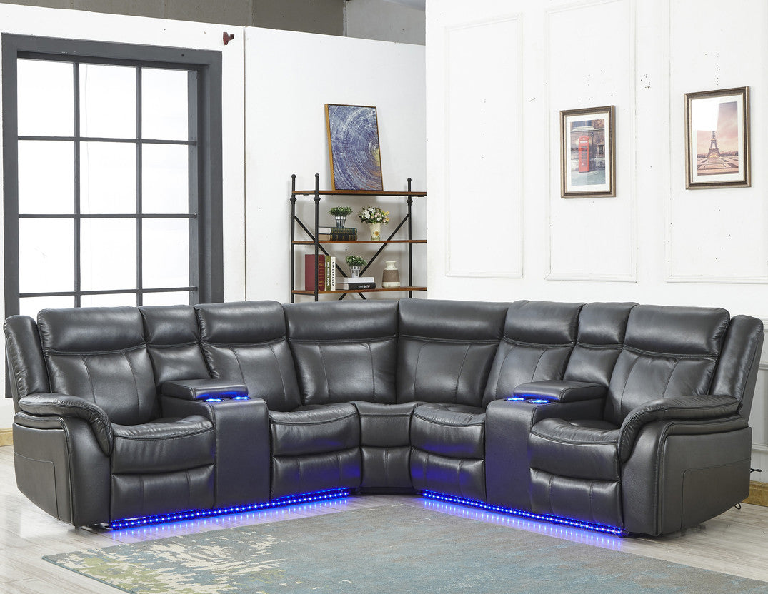 MAXTON Gray 109" Wide Power Reclining Sectional with LED's