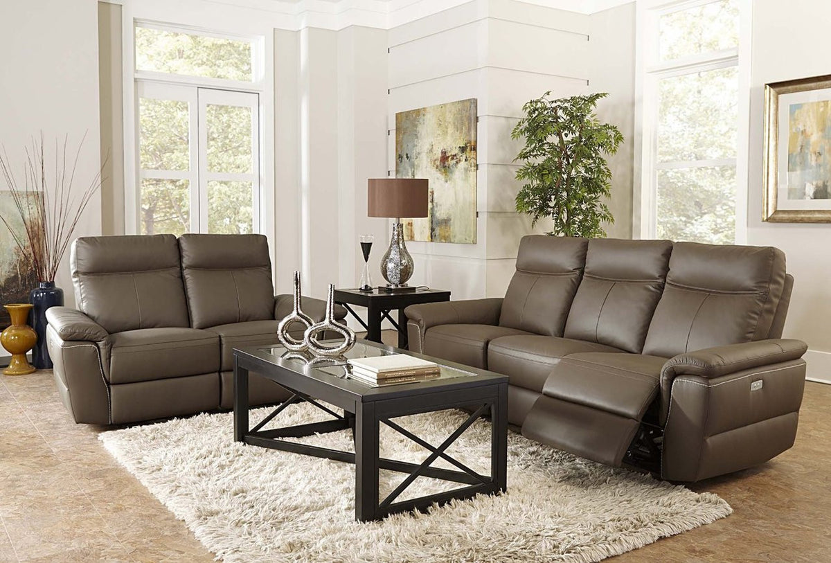 Maxy Raisin Tone Top Grain Leather Double Powered Reclining Sofa