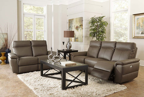 Maxy Raisin Tone Top Grain Leather Double Powered Reclining Sofa