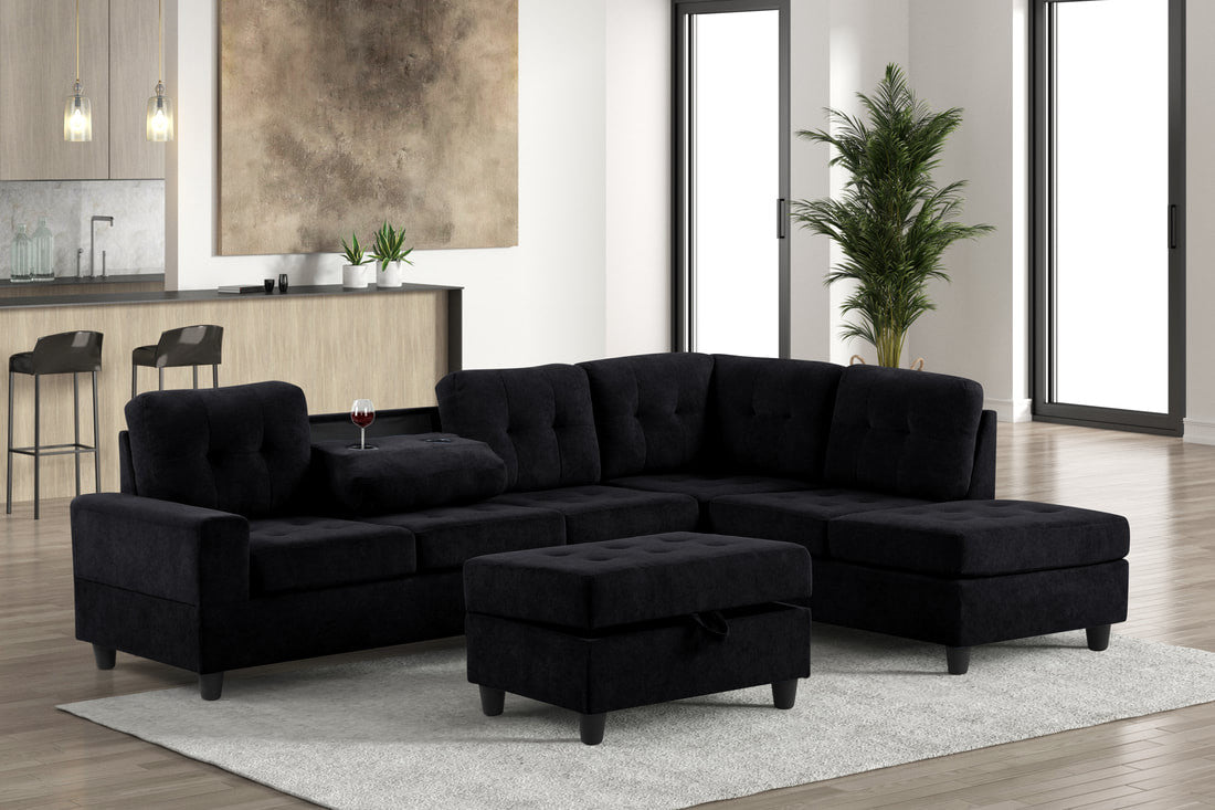 MAYA Black 112" Wide Reversible Sectional (Water Resistant Fabric)