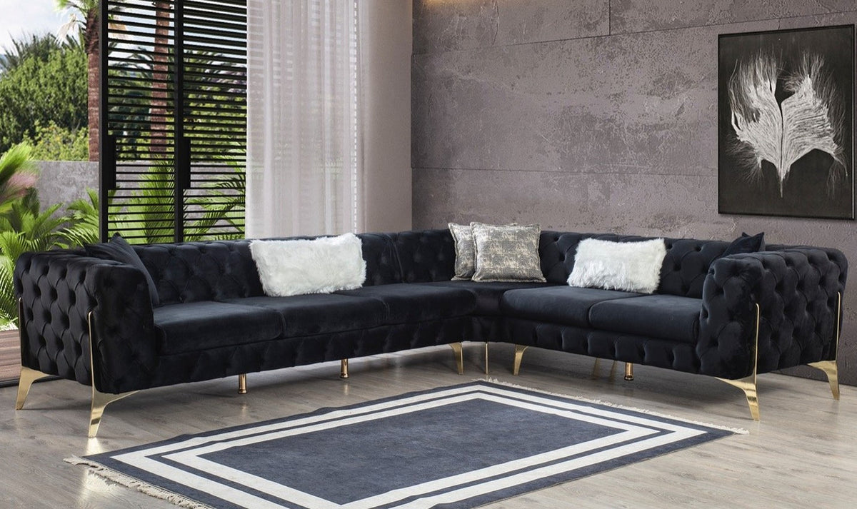 MELINA Black 132" Wide Black Sectional