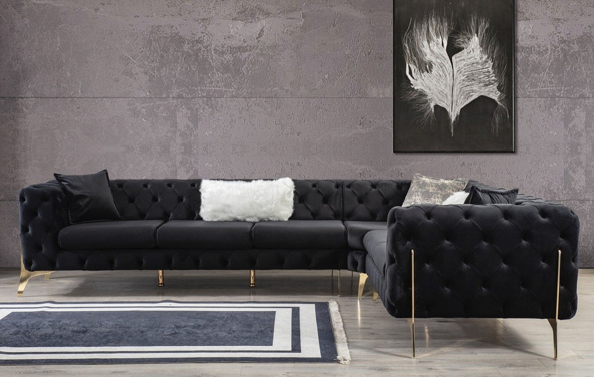 MELINA Black 132" Wide Black Sectional