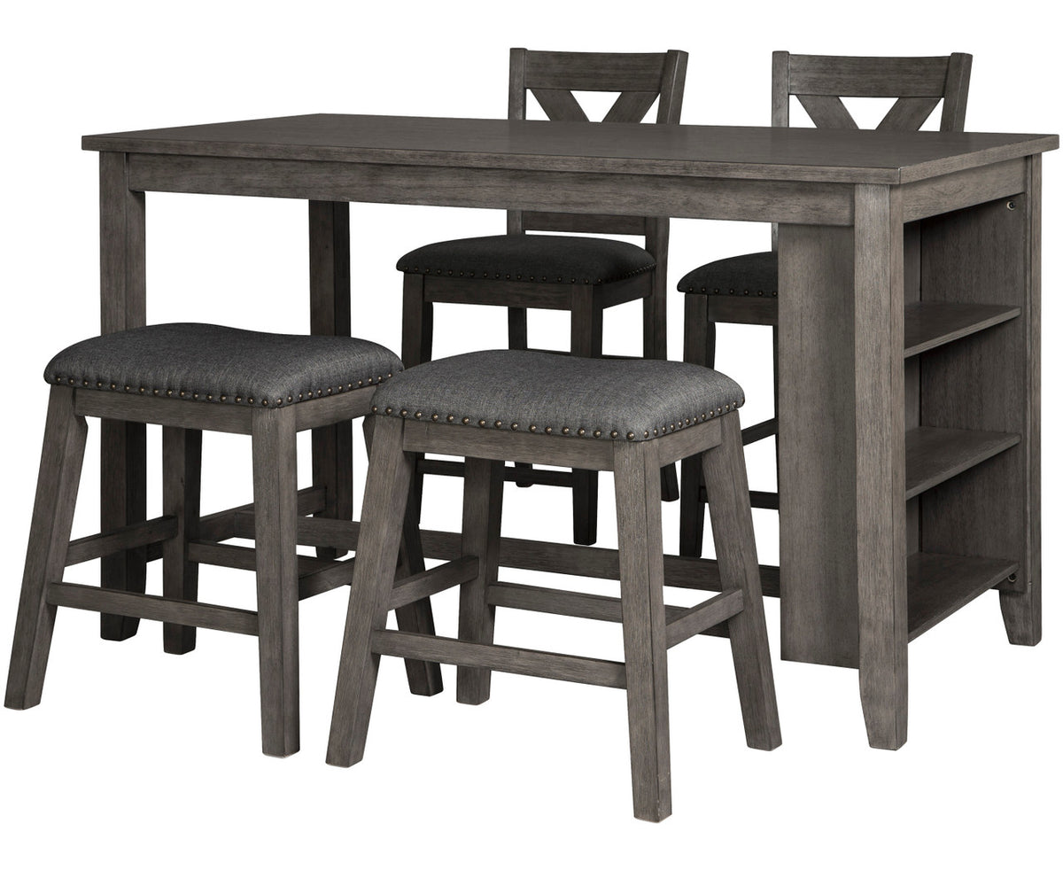 MOENNE Gray 60" Wide 5 Piece Mixed Counter Height Set