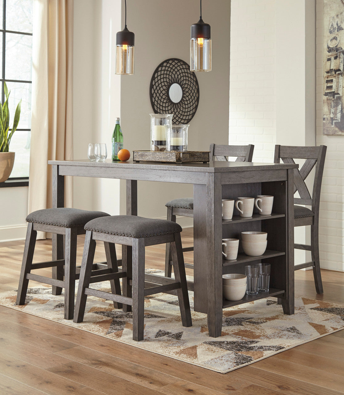 MOENNE Gray 60" Wide 5 Piece Mixed Counter Height Set