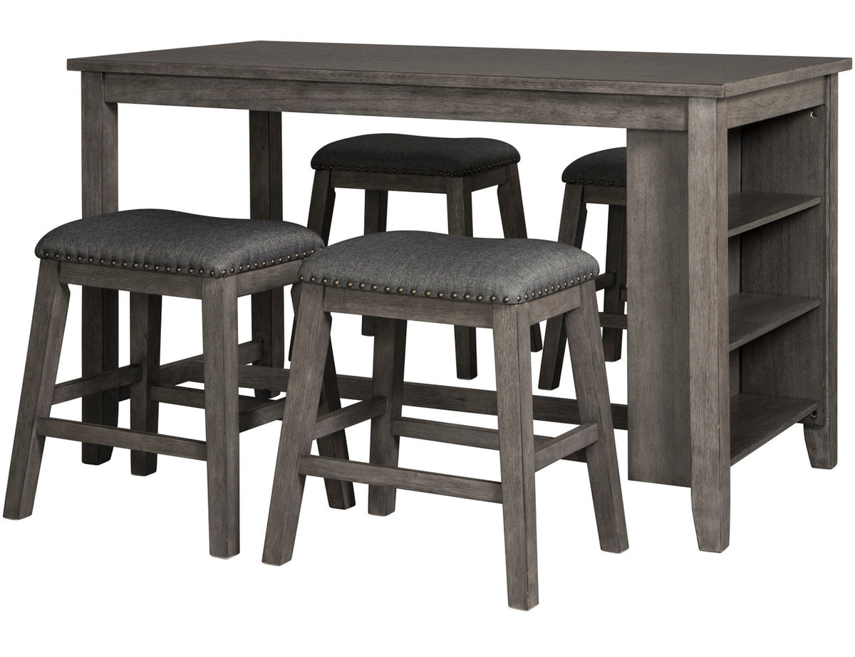 MOENNE Gray 60" Wide 5 Piece Stool Counter Height Set