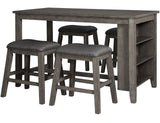 MOENNE Gray 60" Wide 5 Piece Stool Counter Height Set