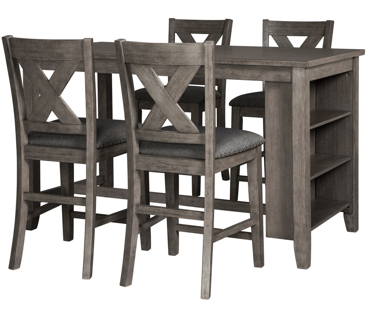 MOENNE Gray 60" Wide 5 Piece Counter Height Set