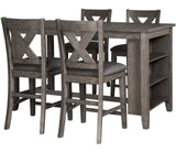 MOENNE Gray 60" Wide 5 Piece Counter Height Set
