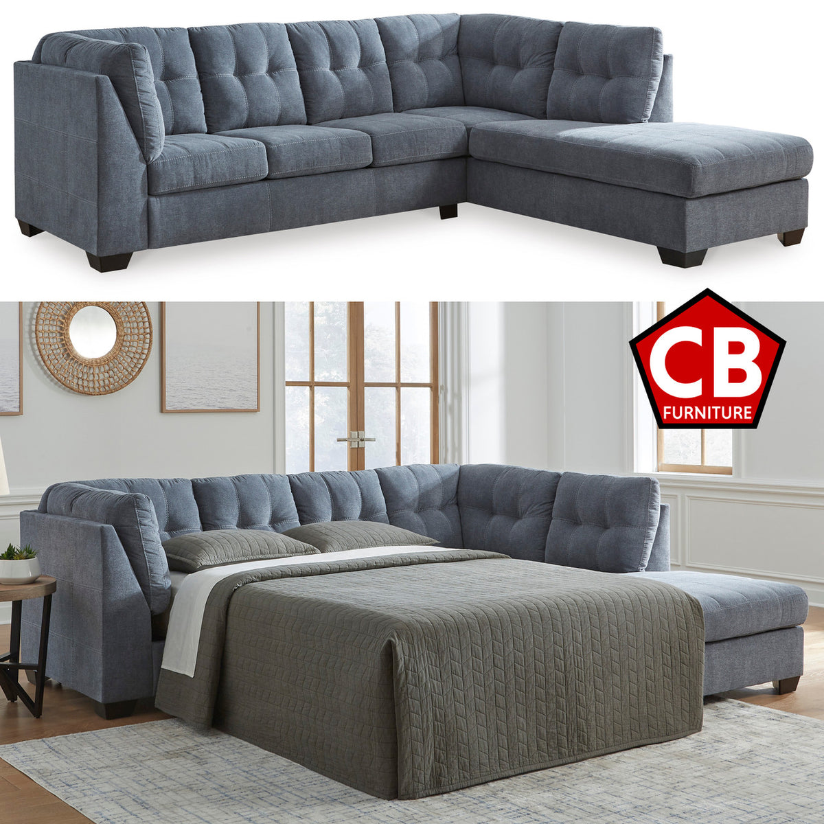 NANDRI Blue 115" x 91" Full-Size Sectional Sleeper