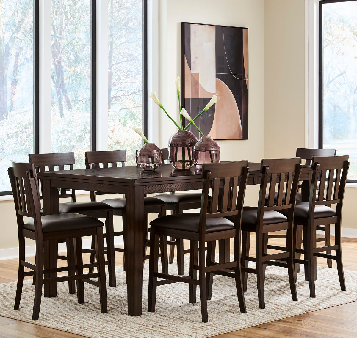 NELA Dark Brown 9 Piece Counter Height Set