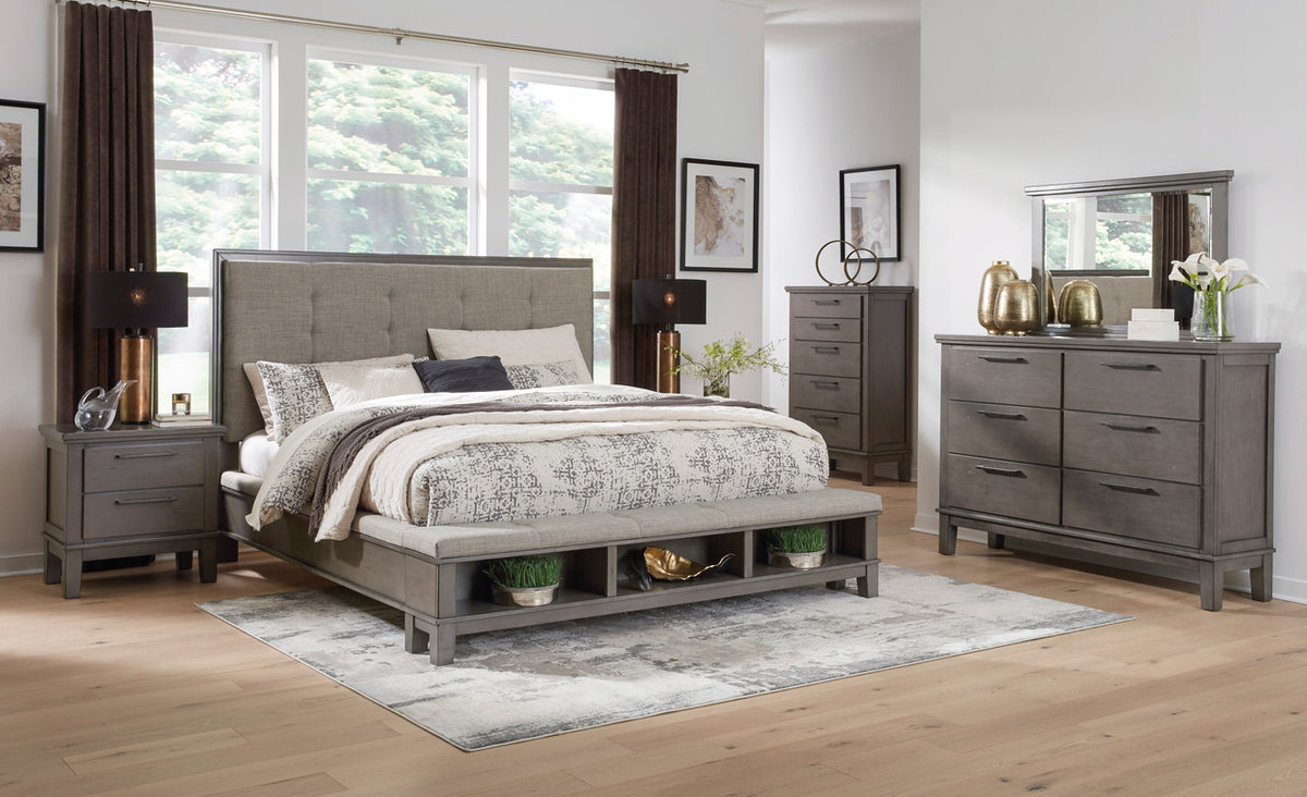 NELA Gray Bed with Padded Storage Bench
