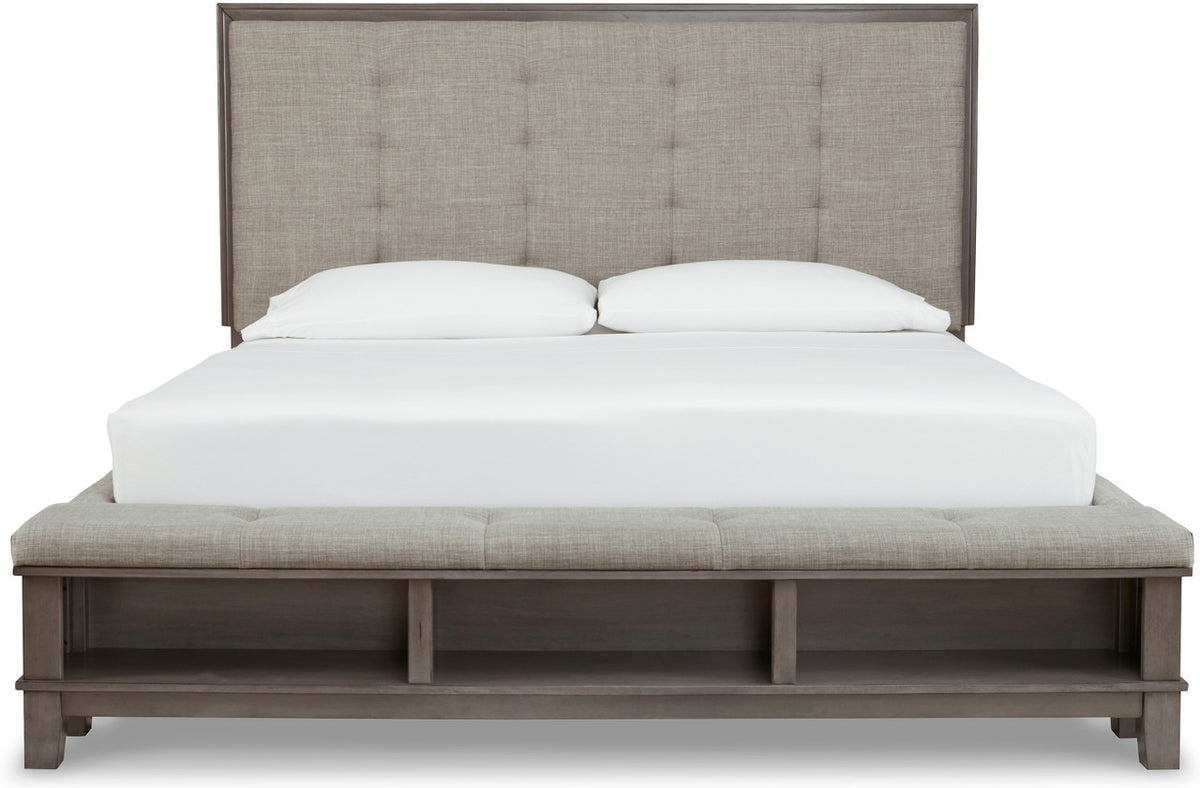 NELA Gray Bed with Padded Storage Bench