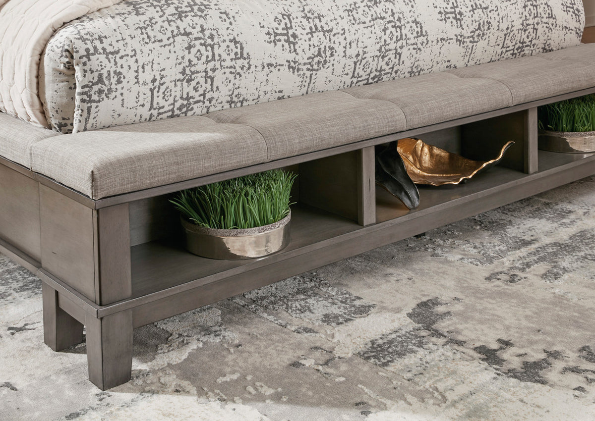NELA Gray Bed with Padded Storage Bench