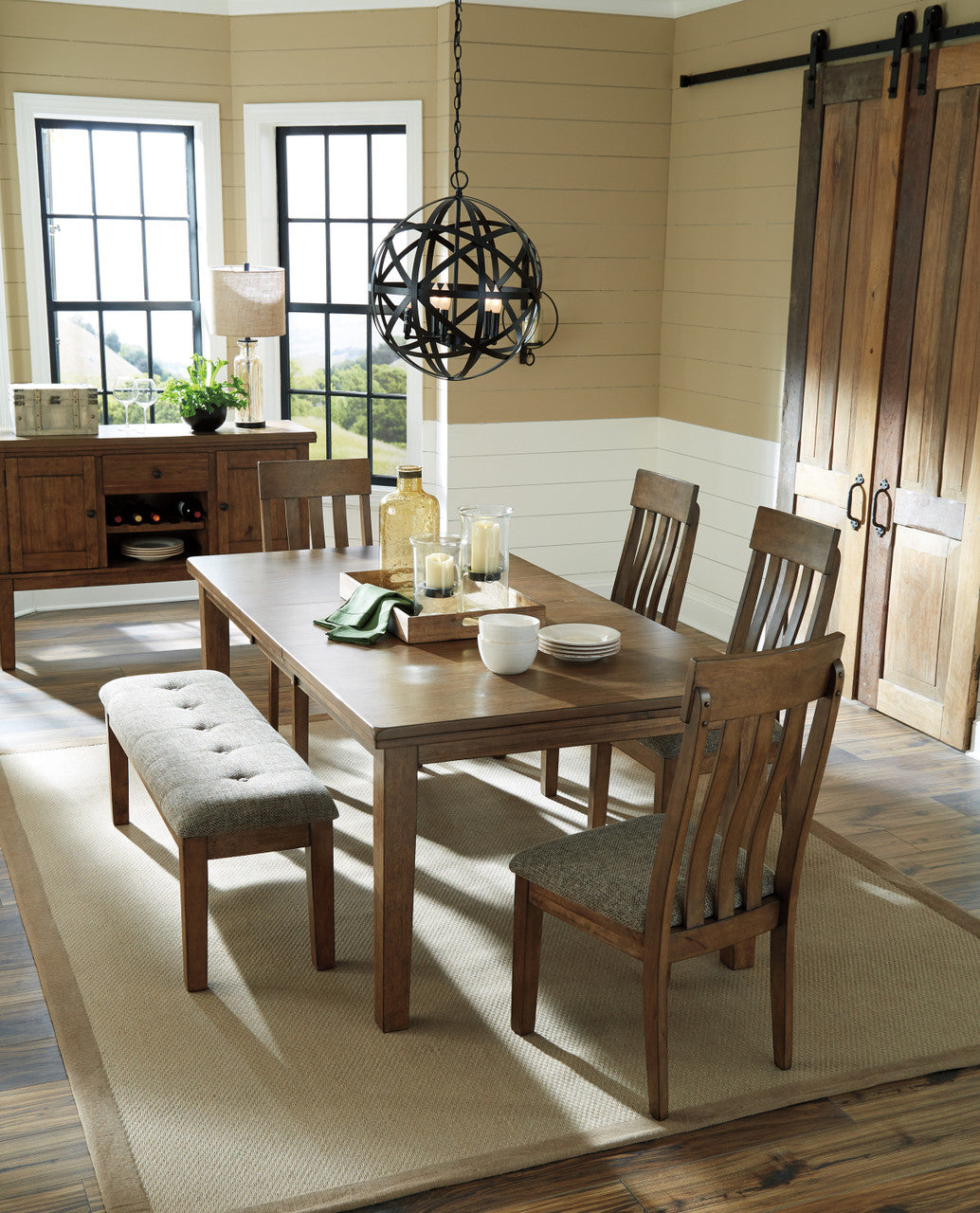 NELA Light Brown 6 Piece Dining Set with Bench