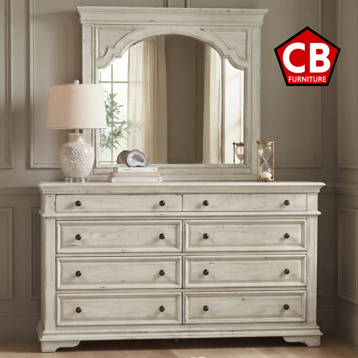 NEWHAVEN White 66" x 79" Height Dresser & Mirror