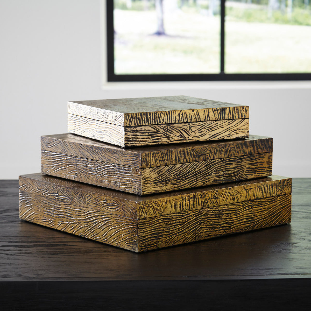 NIVIS Brass 13" Wide 3 Piece Storage Box Set
