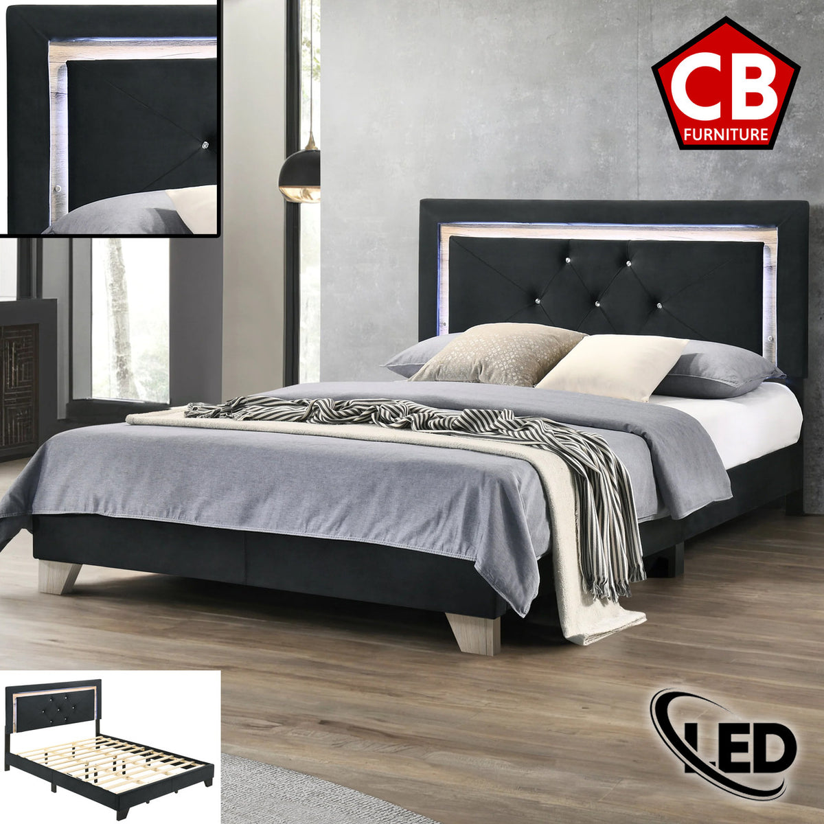 NUNES Black LED Platform Bed