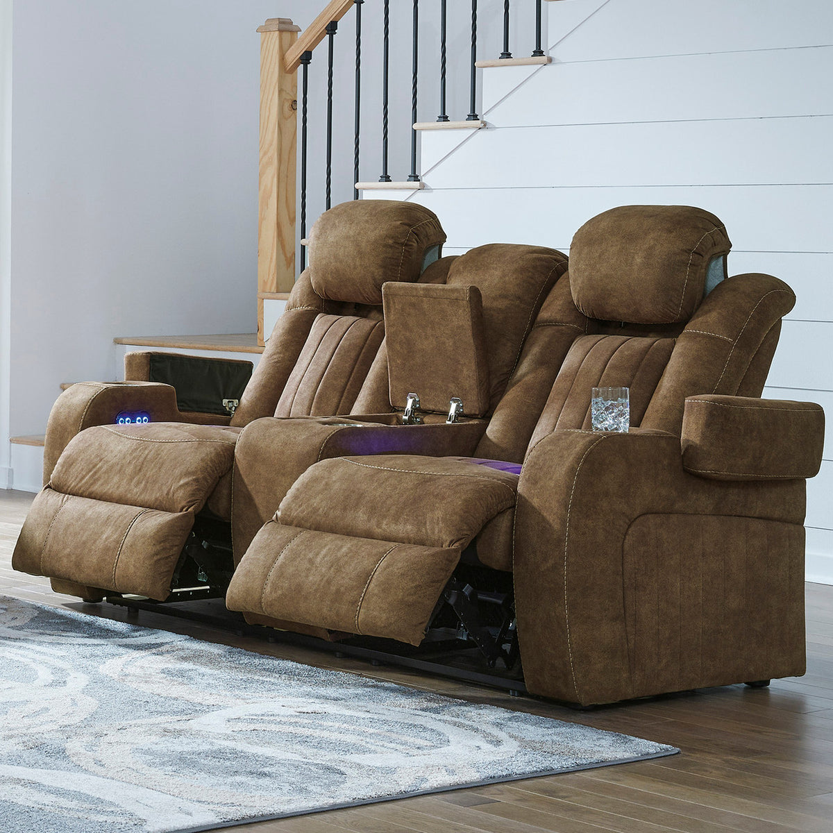 OCTAVO Brown 72" Wide Power Reclining Loveseat