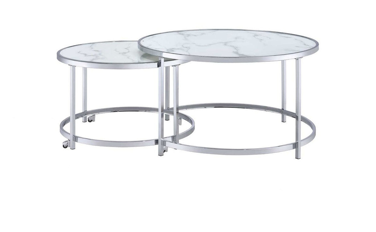 ODIN 2 Piece Faux Marble Glass Top Nesting Coffee Table