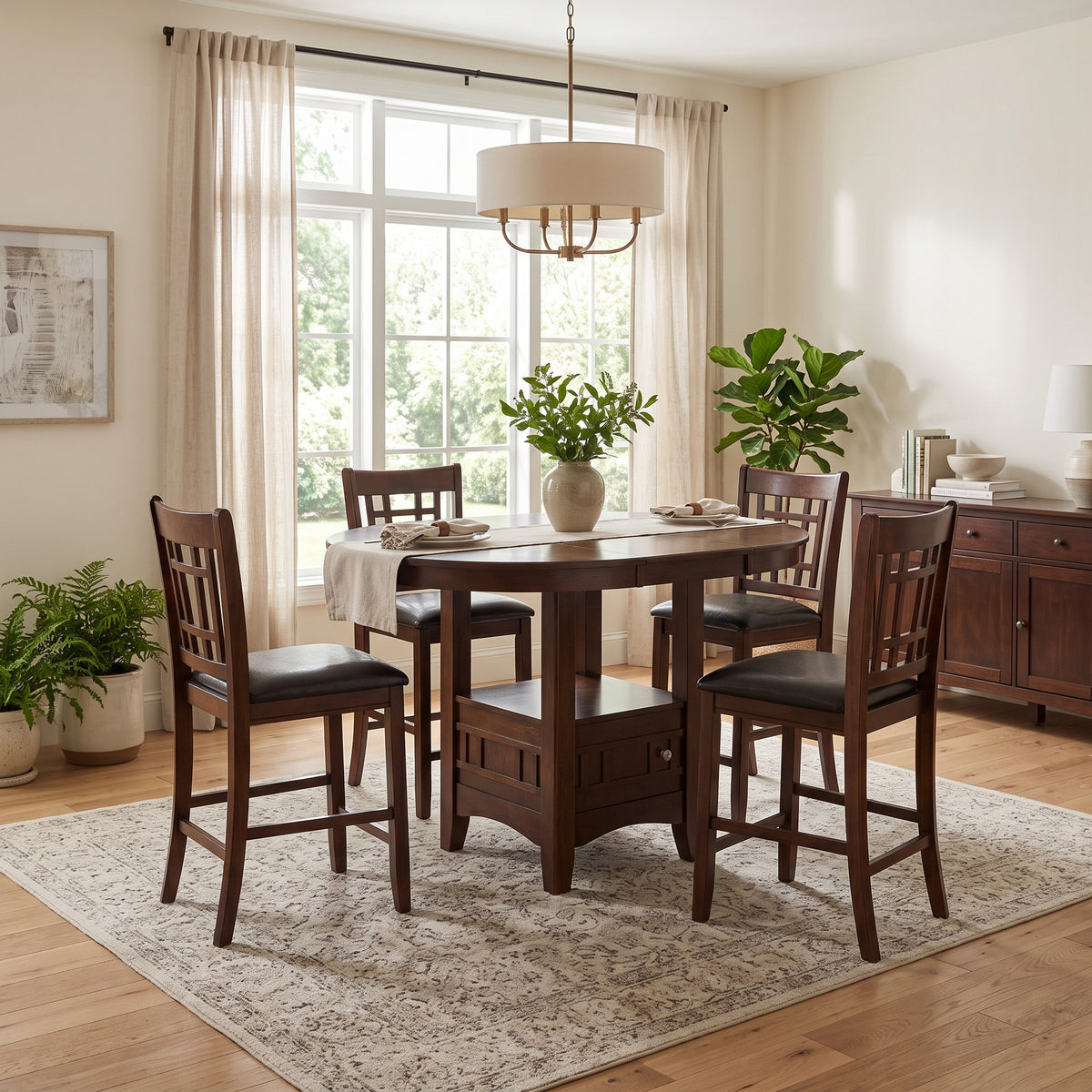 OLIVETTE Cherry 5-Piece Counter Height Set with Cabinet Storage