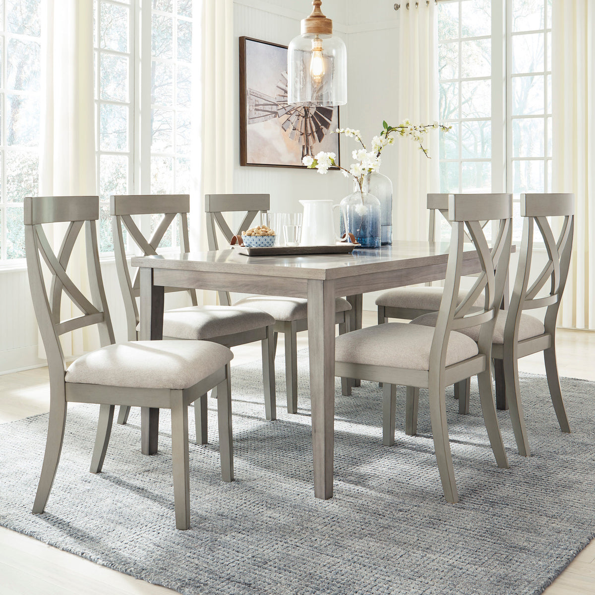 OMEKO Light Gray 7 Piece Dining Set