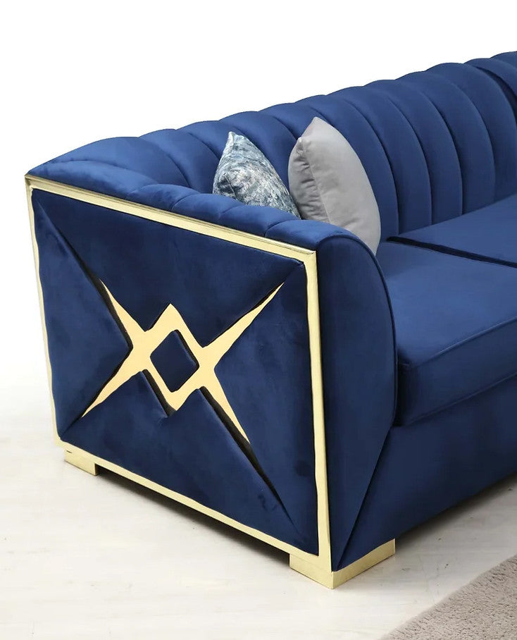 OROZCO Navy Blue Velvet 99" Wide Sectional