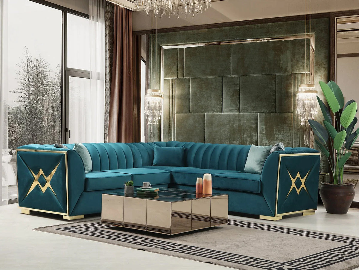 OROZCO Sea Foam Blue Velvet 99" Wide Sectional
