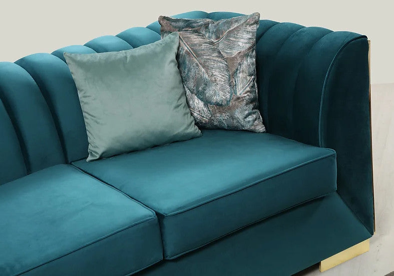 OROZCO Sea Foam Blue Velvet 99" Wide Sectional