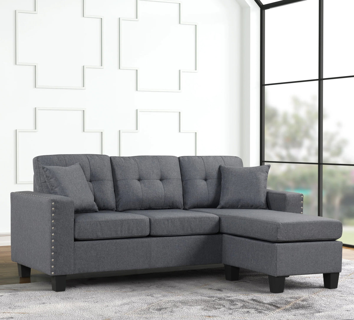 OSMAR Dark Gray 75" Wide Reversible Sofa Chaise