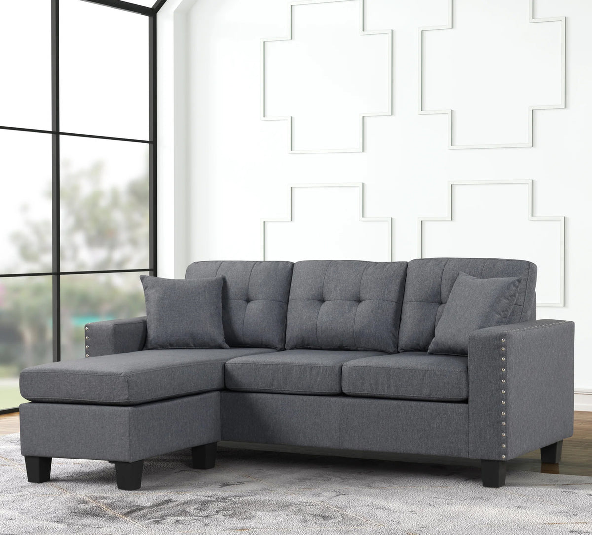 OSMAR Dark Gray 75" Wide Reversible Sofa Chaise
