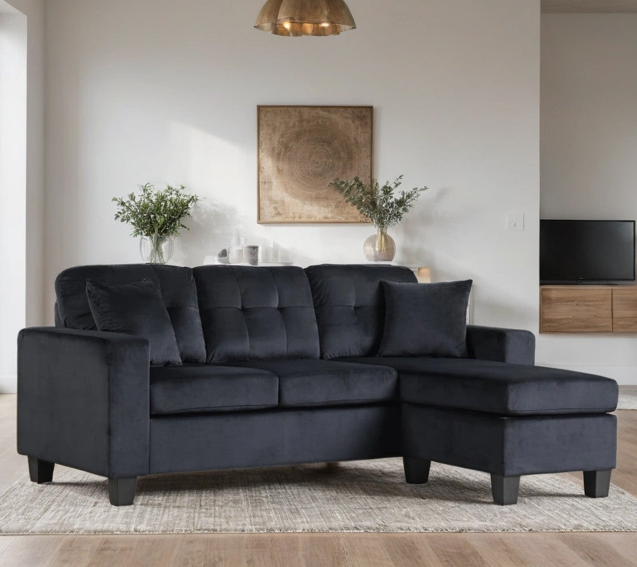 OSMAR Black Velvet 75" Wide Reversible Sofa Chaise