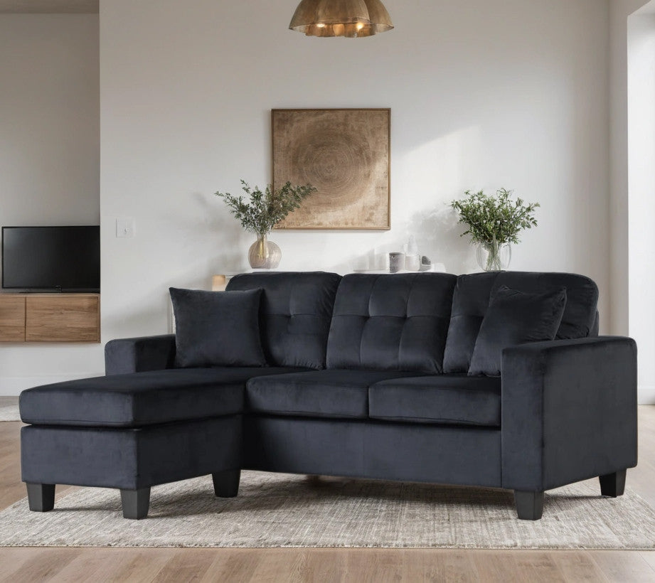 OSMAR Black Velvet 75" Wide Reversible Sofa Chaise