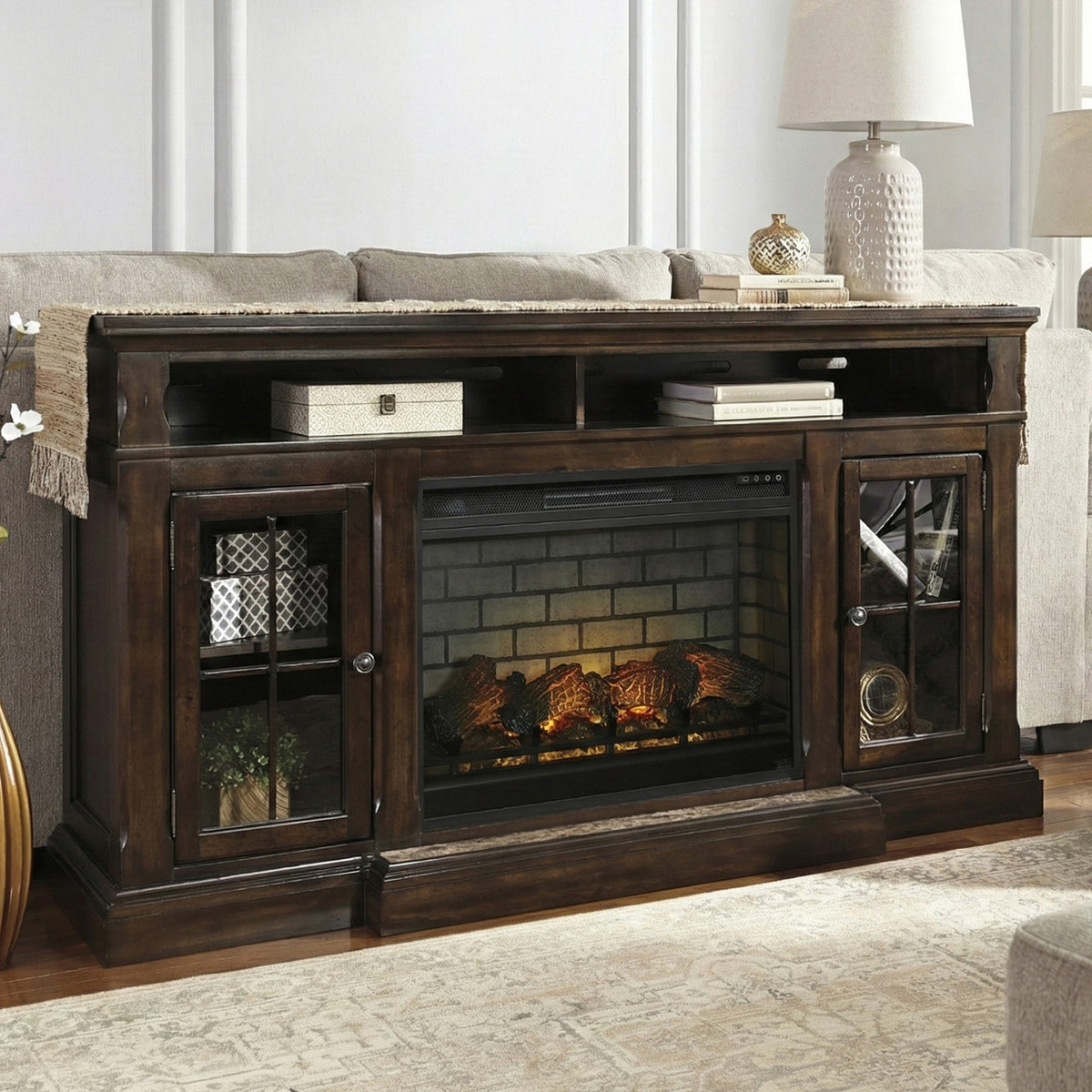OXFORD Dark Brown 72" Wide x 40" Height Fireplace with Marble
