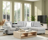 OZARK Light Gray Linen 102" x 74" Reversible Sectional with Drop-Down Table