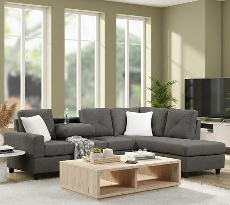 OZARK Dark Gray Linen 102" x 74" Reversible Sectional with Drop-Down Table