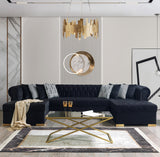 PACKARD Black Velvet 141" Wide Double Chaise Sectional