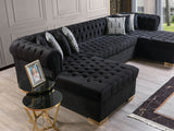 PACKARD Black Velvet 141" Wide Double Chaise Sectional