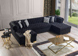 PACKARD Black Velvet 141" Wide Double Chaise Sectional