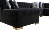 PACKARD Black Velvet 141" Wide Double Chaise Sectional