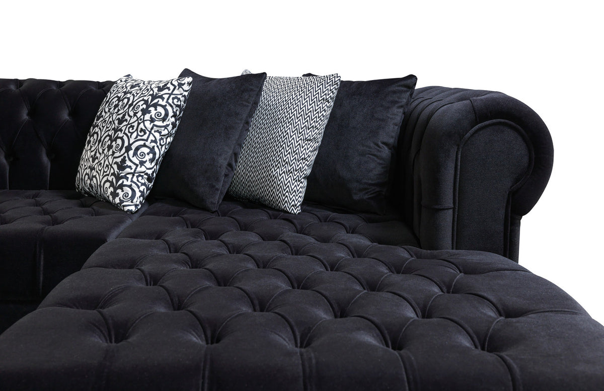PACKARD Black Velvet 141" Wide Double Chaise Sectional