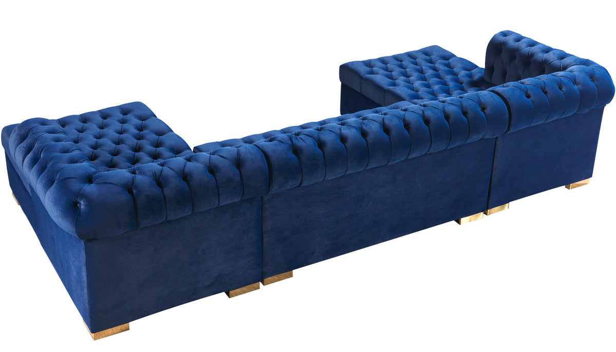 PACKARD Blue Velvet 141" Wide Double Chaise Sectional