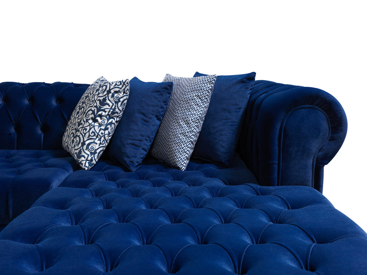 PACKARD Blue Velvet 141" Wide Double Chaise Sectional