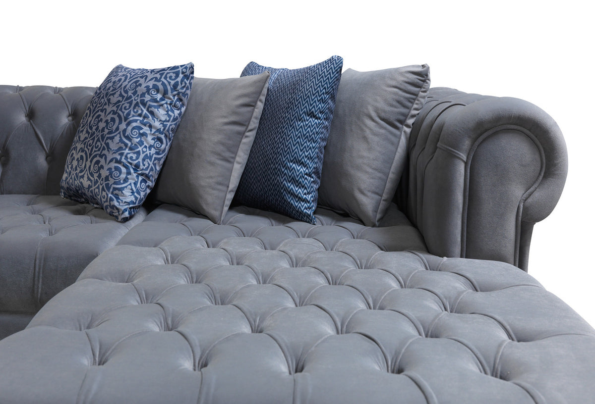 PACKARD Gray Velvet 141" Wide Double Chaise Sectional