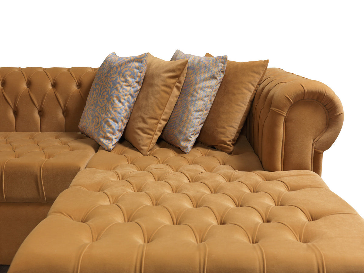 PACKARD Mustard Velvet 141" Wide Double Chaise Sectional