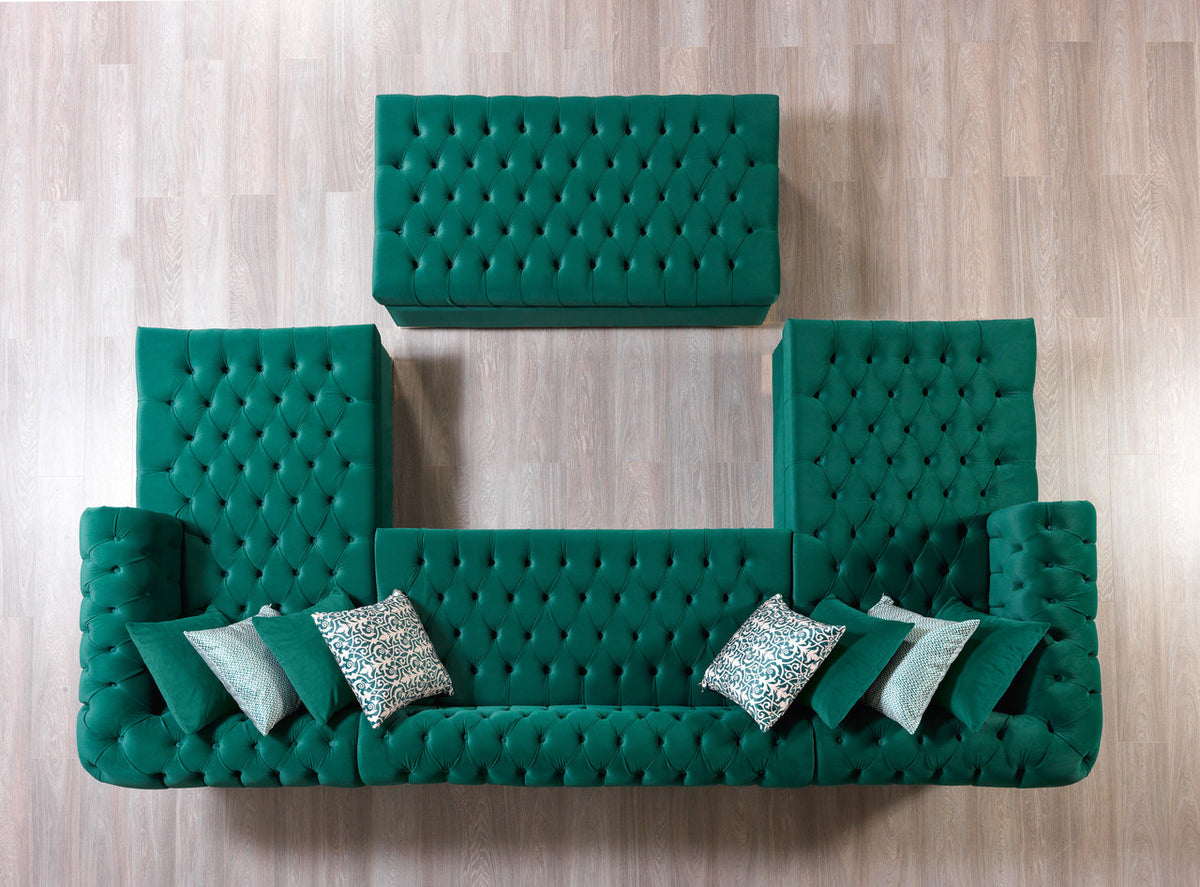 PACKARD Green Velvet 141" Wide Double Chaise Sectional