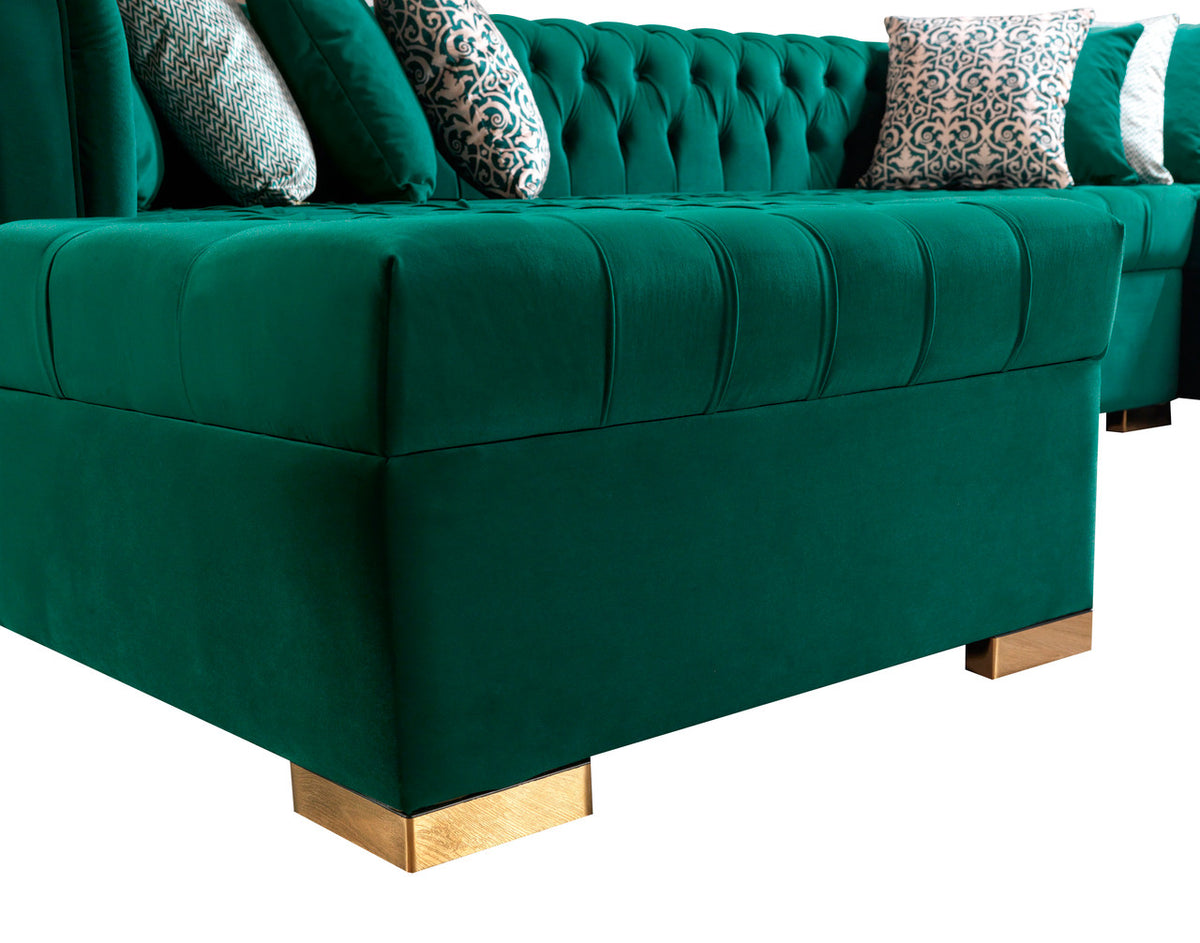 PACKARD Green Velvet 141" Wide Double Chaise Sectional