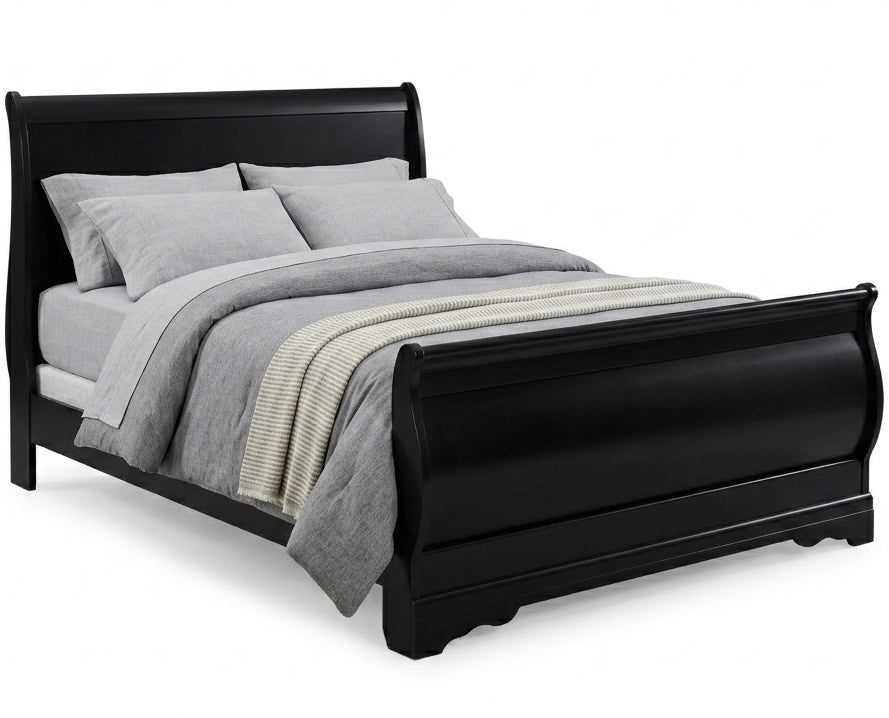 PARIS Glossy Solid Black 45" Height Sleigh Bed